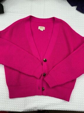 Anthropologie Bright Fuchsia Ribbed Button Cardigan